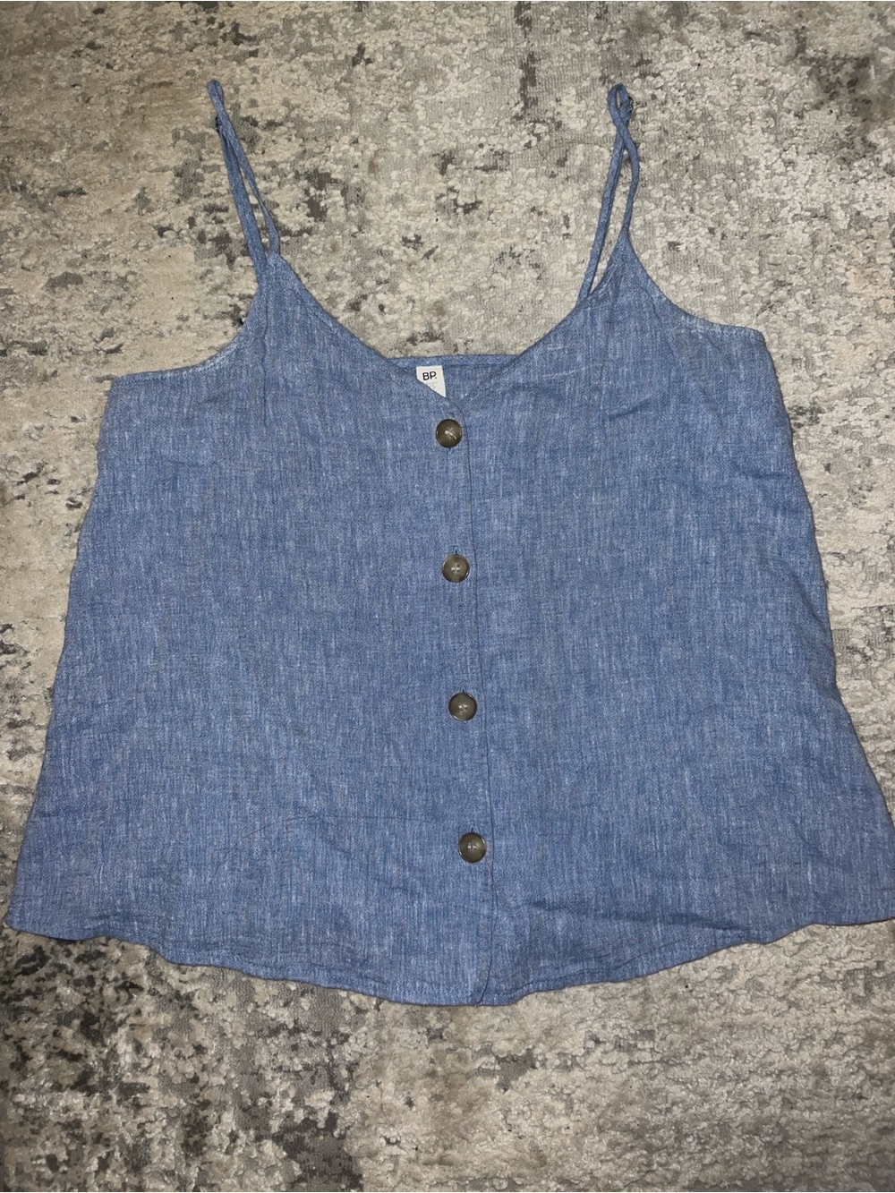 BP Lightweight Blue Button-Front Linen-Blend Cami